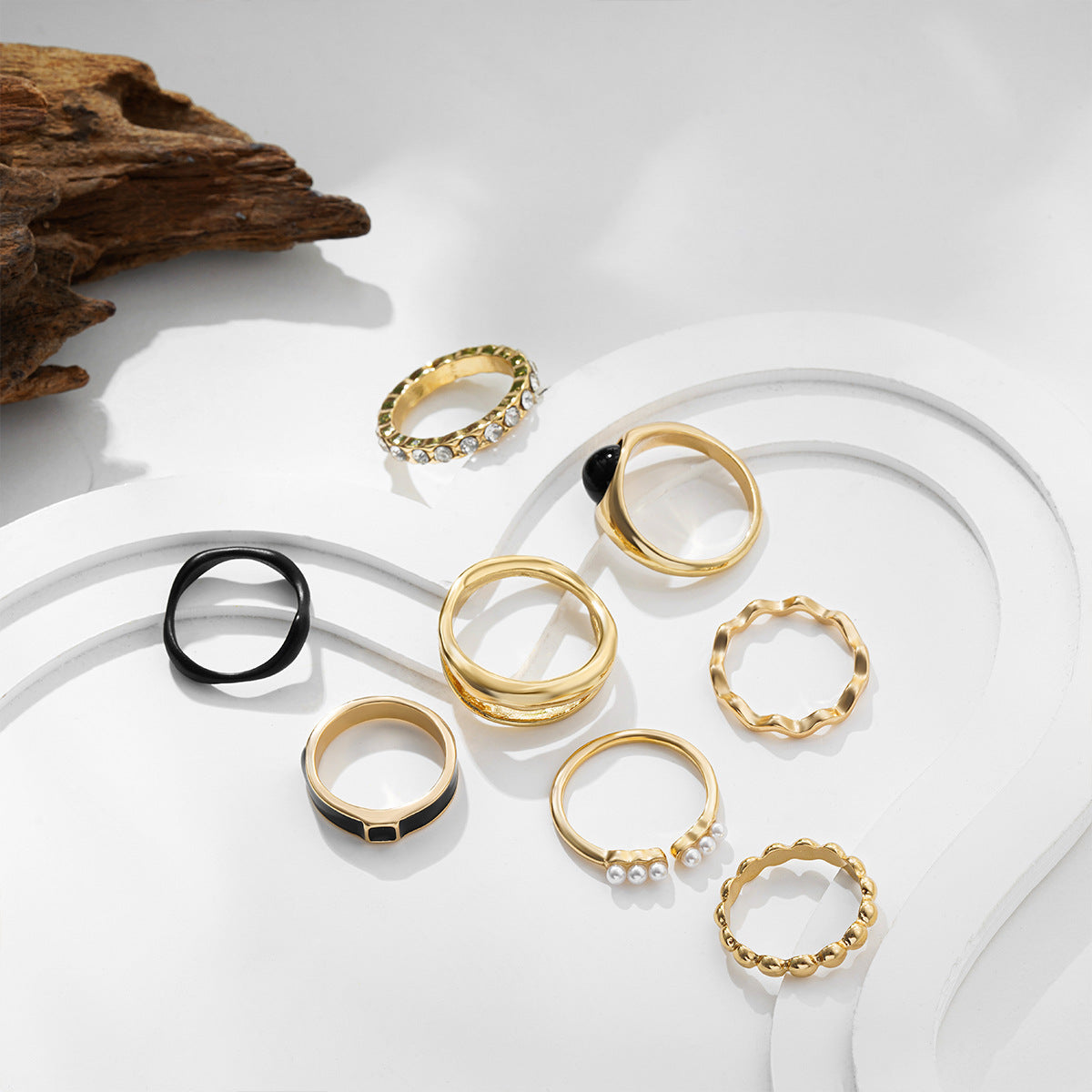 10-Piece Geometric Stackable Rings Set in Gold/Silver/Rose Gold