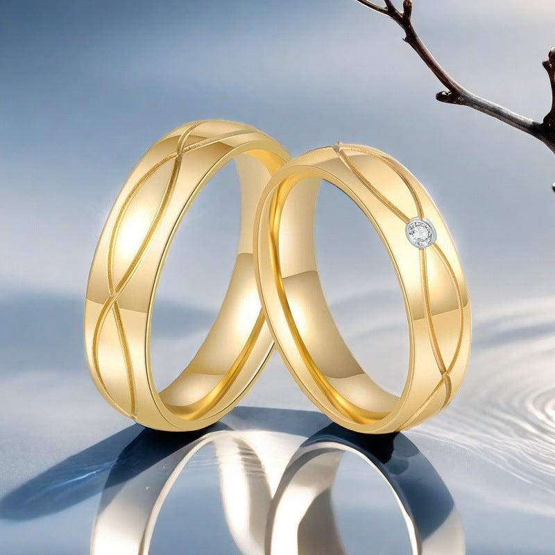 Titanium Steel Couple Rings with Diamonds