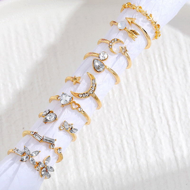 Alloy Heart Butterfly Star Moon Rings Set for Women