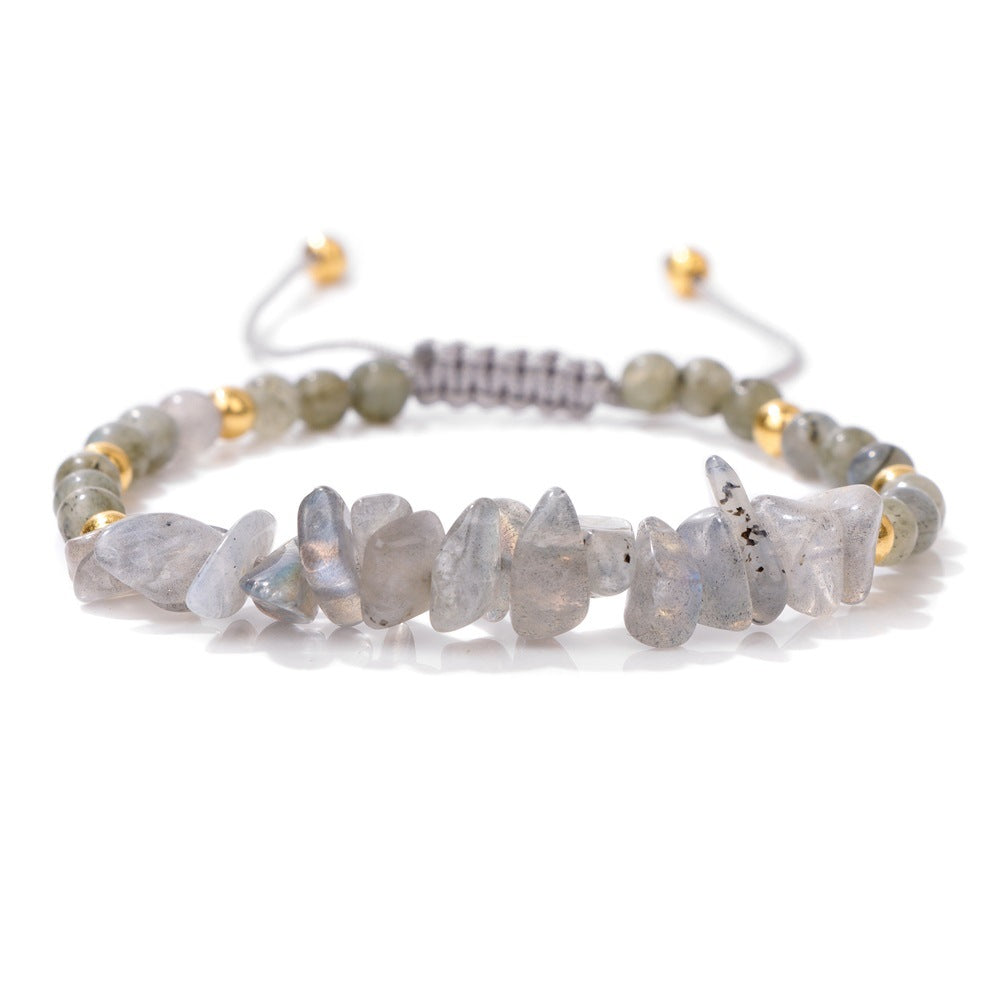 Natural crushed stone beads and stones woven bracelet
