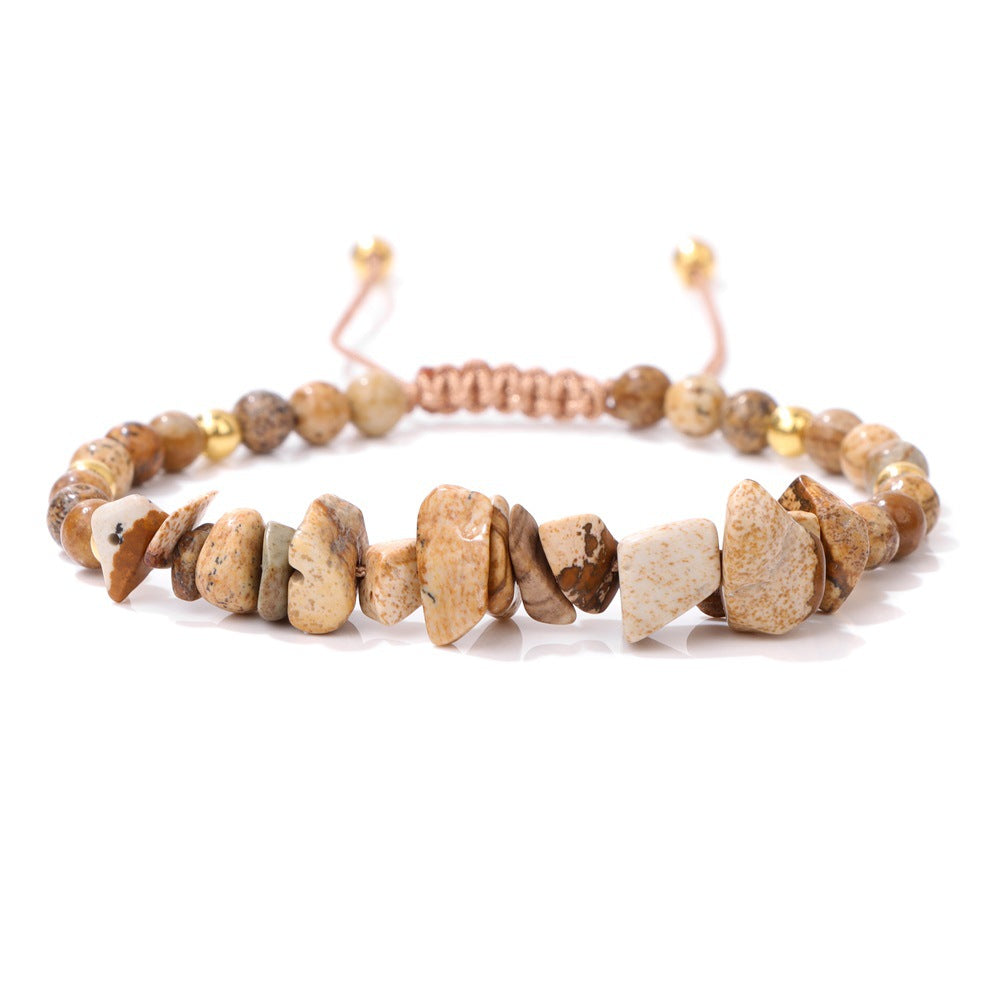Natural crushed stone beads and stones woven bracelet