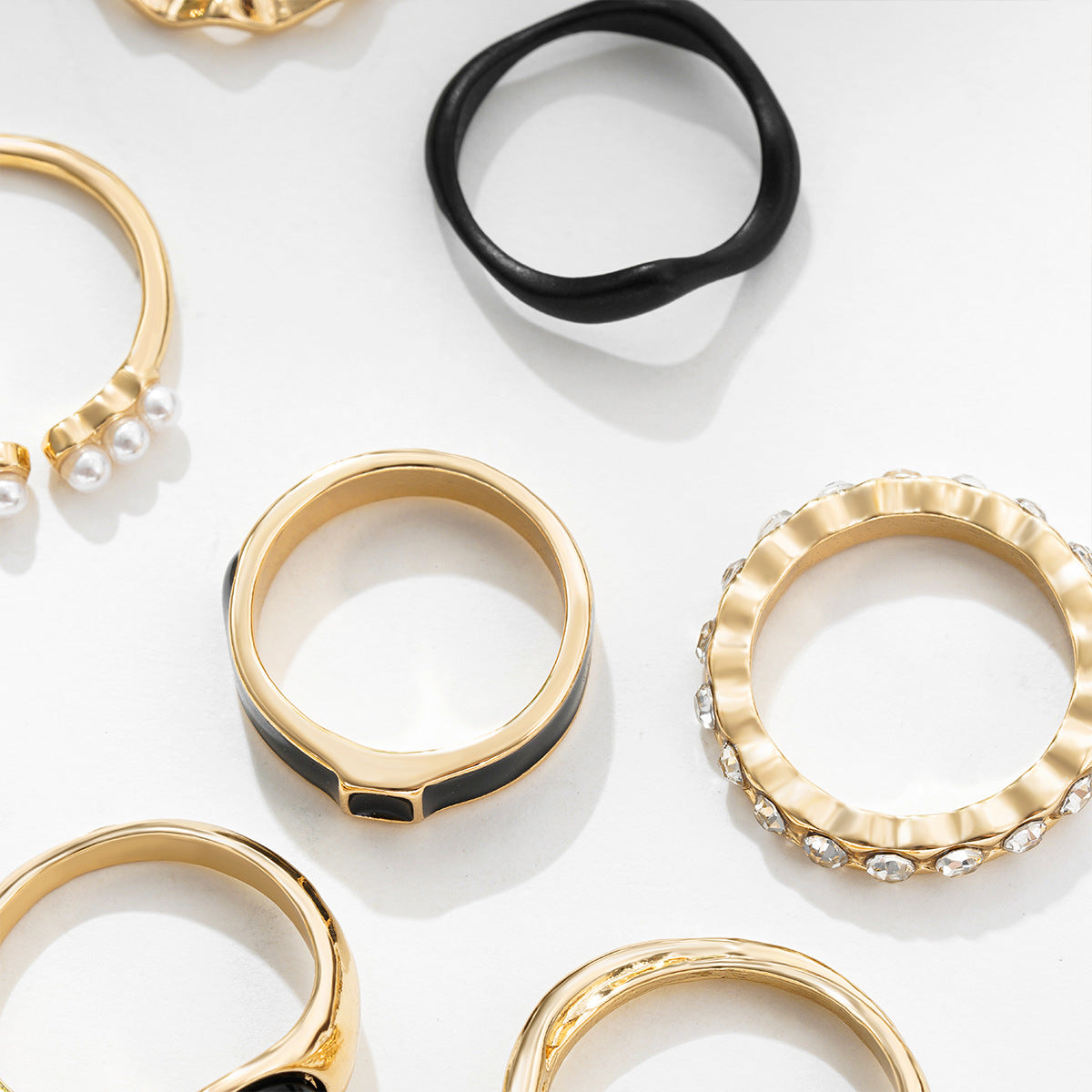 10-Piece Geometric Stackable Rings Set in Gold/Silver/Rose Gold