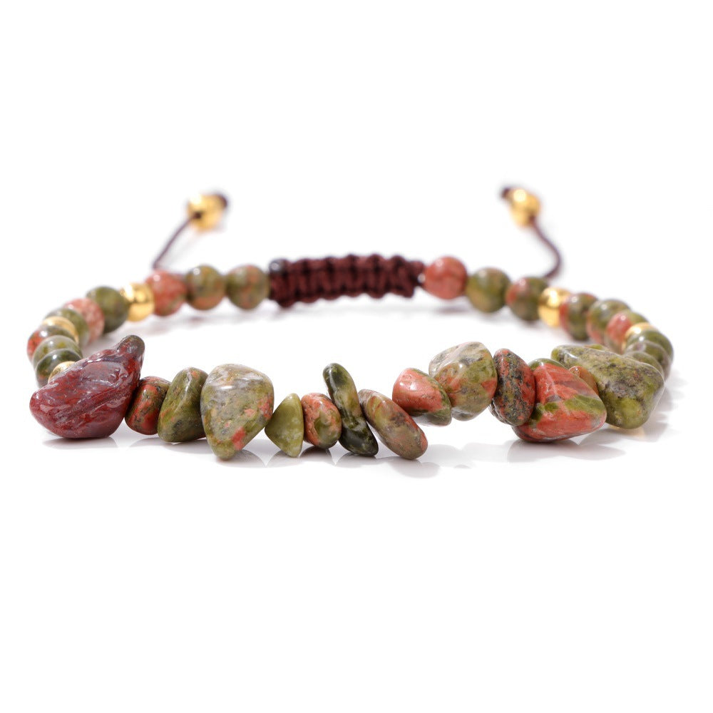 Natural crushed stone beads and stones woven bracelet