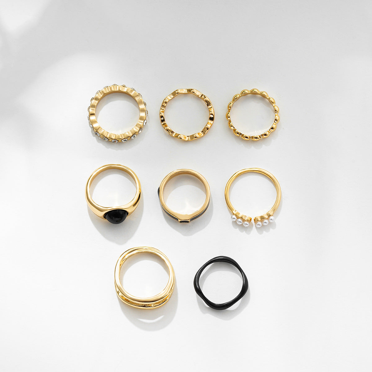 10-Piece Geometric Stackable Rings Set in Gold/Silver/Rose Gold