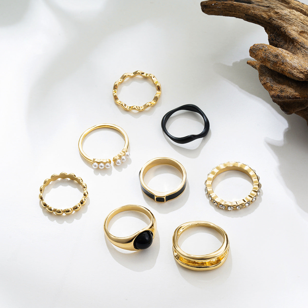 10-Piece Geometric Stackable Rings Set in Gold/Silver/Rose Gold