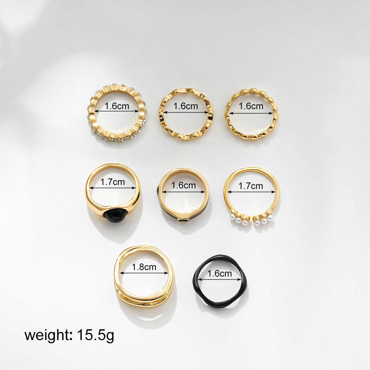 10-Piece Geometric Stackable Rings Set in Gold/Silver/Rose Gold